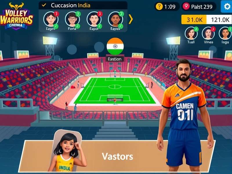 Volley Warriors Chennai gameplay screenshot showing Indian stadium
